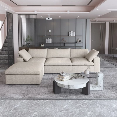 WJShome 4Piece Sectional Sofa Couch,120.45" Down Filled Cloud Modular Couch With Storage Ottoman 2 WJShome 4Piece Sectional Sofa Couch,120.45" Down Filled Cloud Modular Couch With Storage Ottoman - Image 2