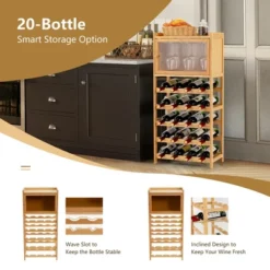 Costway 20-Bottle Bamboo Wine Rack Cabinet Freestanding Display Shelf W/ Glass Hanger -Baxton Studio Shop GUEST 18e92e6b 5d12 46d0 8049 2f3458b36c7f
