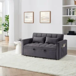 54.33" Modern Convertible Sleeper Sofa Bed With Adjustable Back, Compact Pull-Out Velvet Loveseat For Small Apartments Or Offices-The Pop Home -Baxton Studio Shop GUEST 196919f5 ab60 4105 abb1 6b6eafa4d5e8