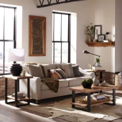 Alpine Live Edge Wood Coffee Table Natural - Alaterre Furniture: Acacia Sofa Table, Metal Legs, Rectangular -Baxton Studio Shop GUEST 198c0b5d 5d34 427e 9aba a50ab7e1541e