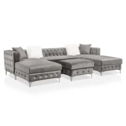 HOMES: Inside + Out Elmhurst U Shaped Deep Button Tufted Sectional With Ottoman Gray : Modular, Transitional Style Sofa 9 HOMES: Inside + Out Elmhurst U Shaped Deep Button Tufted Sectional With Ottoman Gray : Modular, Transitional Style Sofa -Baxton Studio Shop GUEST 199a9a20 1e9b 431d b004 68ed4cd06f36