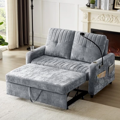 Chenille Pull-out Sofa,Couch With Adjustable Backrest,2 Cup Holders,Phone Holder,3 Charging Ports And Side Storage Pockets-Maison Boucle 7 Chenille Pull-out Sofa,Couch With Adjustable Backrest,2 Cup Holders,Phone Holder,3 Charging Ports And Side Storage Pockets-Maison Boucle - Image 7