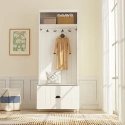 FUFU&GAGA White Hall Tree Storage Shoe Rack Coat Organizer Cabinet