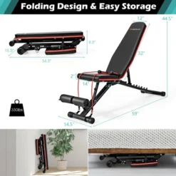 Costway Foldable Weight Bench Multifunctional Dumbbell Gym Bench W/Elastic Ropes -Baxton Studio Shop GUEST 1a0e71ea 7122 4c90 9615 dc4e64a61060