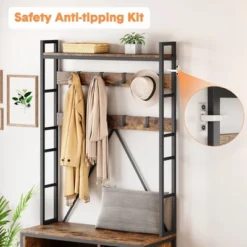 Garvee Hall Tree With Bench Coat Rack Freestanding 5 In 1 Industrial Shoe Bench With 3 Storage Cubbies And 8 Hooks Entryway Coat Rack, Brown 10 Garvee Hall Tree With Bench Coat Rack Freestanding 5 In 1 Industrial Shoe Bench With 3 Storage Cubbies And 8 Hooks Entryway Coat Rack, Brown -Baxton Studio Shop GUEST 1a61dcc8 c4fb 47b1 9e23 231e7b155e02