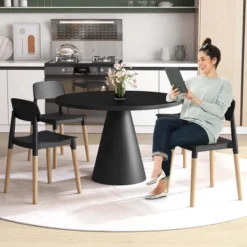 Costway Dining Side Chairs Set Of 4 With Ergonomic Backrest Wide Seat & Sturdy Wooden Legs Black/White -Baxton Studio Shop GUEST 1a762013 4b65 40ef a370 016082b5c5b4