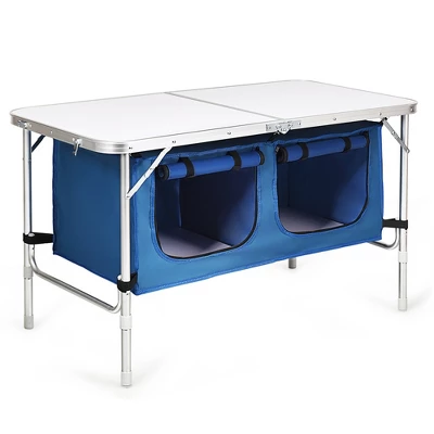 Costway Adjustable Camping Table Aluminum W/ Storage Organizer Grey/Dark Blue 10 Costway Adjustable Camping Table Aluminum W/ Storage Organizer Grey/Dark Blue - Image 10