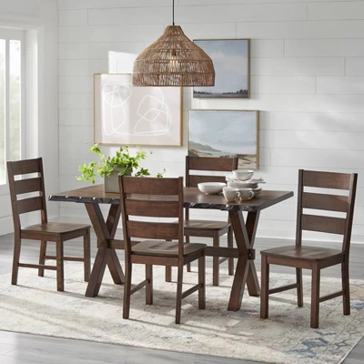 Buylateral Set Of 2 Mandeville Solid Wood Dining Chair Brown: Rubberwood Frame, Farmhouse Style, Armless Design 2 Buylateral Set Of 2 Mandeville Solid Wood Dining Chair Brown: Rubberwood Frame, Farmhouse Style, Armless Design - Image 2