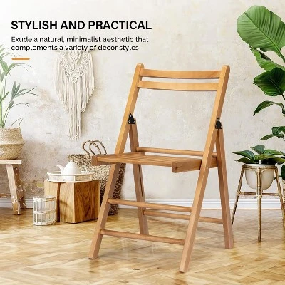 VINGLI Wood Folding Chairs With Curved Backs, Portable & Durable For Indoor/Outdoor Events, Set Of 4, 300 Lbs Capacity 3 VINGLI Wood Folding Chairs With Curved Backs, Portable & Durable For Indoor/Outdoor Events, Set Of 4, 300 Lbs Capacity - Image 3