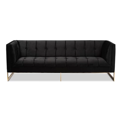 Ambra Velvet Upholstered And Button Tufted Sofa Black/Gold - Baxton Studio 1 Ambra Velvet Upholstered And Button Tufted Sofa Black/Gold - Baxton Studio