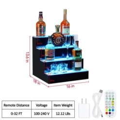 LED Lighted Liquor Bottle Display, 4 Tier 16 Inch LED Bar Display Shelf With Remote & App Control -Baxton Studio Shop GUEST 1ab2d878 5a83 4c3b a5ce c372c537f30d