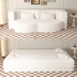 TIRAMISUBEST Floor Loveseat With 2 Pillows, Convertible Teddy Fabric Sleeper Sofa Bed, Full Size Folding Mattress -Baxton Studio Shop GUEST 1adff13e d06f 48ff 8085 ac4bf8bfab74