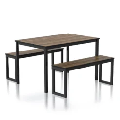 3pc Killucan Dining Table Set With 2 Benches - MiBasics -Baxton Studio Shop GUEST 1af73f7e 30da 4cc8 ba95 57804136f992