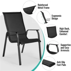 Yaheetech Set Of 2 Outdoor Texteline Stackable Dining Chairs With Backrest/ Armrests For Garden, Lawn, Porch, Backyard Pool 10 Yaheetech Set Of 2 Outdoor Texteline Stackable Dining Chairs With Backrest/ Armrests For Garden, Lawn, Porch, Backyard Pool -Baxton Studio Shop GUEST 1b0916c1 755c 4550 8f2e e5d97e042d35