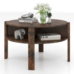 Tangkula Round Coffee Table With 4 Side Compartments 2-Tier Circle Coffee Table -Baxton Studio Shop GUEST 1b1153ee f641 43a9 94b4 e2f3a5e72968