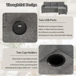 84"W Upholstered L-shaped Sofa Couch Convertible Sofa Bed Sectional Sofa With 2 Cup Holders, 2 USB Ports And Storage Space, Beige/Black/Gray-ModernLux -Baxton Studio Shop GUEST 1ba1e8e8 241e 4b07 89ba 627215e33324