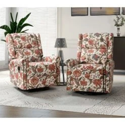 Set Of 2 Franciscus Manual Swivel Transitional Glider Recliner With Nailhead Trims And Swivel Base | KARAT HOME -Baxton Studio Shop GUEST 1bb125f9 79b9 4f69 979d 22b4c17a7960