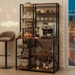 70.1" Bakers Rack With Power Output, Coffee Bar Station With 2 Big Metal Basket, Large Storage Rack, Coffee Stand Station 10 70.1" Bakers Rack With Power Output, Coffee Bar Station With 2 Big Metal Basket, Large Storage Rack, Coffee Stand Station -Baxton Studio Shop GUEST 1c0d37c7 58f9 4885 a304 e89471089aa0