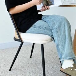 Set Of 2 Faux Cane Back Dining Chairs, Upholstered Rattan-Style Accent Chairs With Metal Legs, Mid-Century Modern Kitchen Chairs-Maison Boucle -Baxton Studio Shop GUEST 1c27e393 5ae1 4a21 9d8e 2fadfa0d79f2