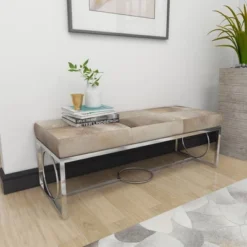Contemporary Decorative Stainless Steel Cowhide Bench Silver - Olivia & May -Baxton Studio Shop GUEST 1c451b31 1fae 408f 9ffe 71cb2d430572