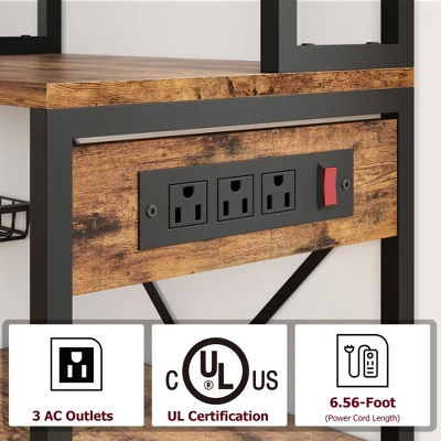 70.1" Bakers Rack With Power Output, Coffee Bar Station With 2 Big Metal Basket, Large Storage Rack, Coffee Stand Station 2 70.1" Bakers Rack With Power Output, Coffee Bar Station With 2 Big Metal Basket, Large Storage Rack, Coffee Stand Station - Image 2