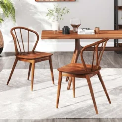 Costway Wooden Dining Chair Set Of 2/4 With High Spindle Back Rubber Wood Legs Wide Seat
