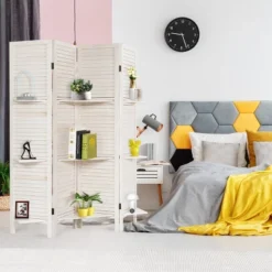 Costway 4 Panel Folding Room Divider Screen W/3 Display Shelves 5.6 Ft Tall WhiteNatural 18 Costway 4 Panel Folding Room Divider Screen W/3 Display Shelves 5.6 Ft Tall WhiteNatural -Baxton Studio Shop GUEST 1ccf1830 a1b1 4909 bd26 162e84f91e96