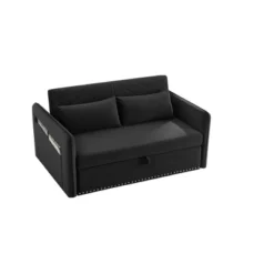 55" Pull Out Sleeper Sofa Bed, Velvet Upholstered Loveseat Sofa Couches With Lumbar Pillows-ModernLuxe -Baxton Studio Shop GUEST 1cfcce0a a558 45c6 9c7f b73b9e25595c