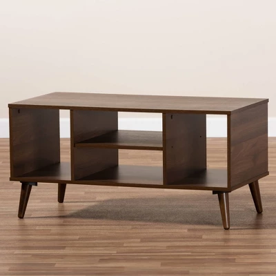 Linas Wood Coffee Table Walnut - Baxton Studio: Mid-Century Modern Design, Rubberwood Frame, Rectangular Shape 5 Linas Wood Coffee Table Walnut - Baxton Studio: Mid-Century Modern Design, Rubberwood Frame, Rectangular Shape - Image 5