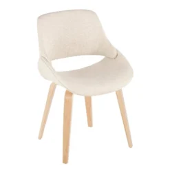LumiSource Set Of 2 Fabrico Dining Chairs Natural/Cream : Upholstered, Wood Frame, Foam Filled, Contemporary Style