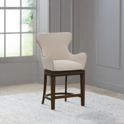 25.75" Caydena Memory Return Swivel Wood Counter Height Barstool Rustic Gray/Cream Fabric - Hillsdale Furniture