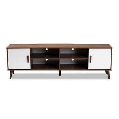 Quinn 2 Door Wood TV Stand For TVs Up To 75" Walnut/White - Baxton Studio 2 Quinn 2 Door Wood TV Stand For TVs Up To 75" Walnut/White - Baxton Studio - Image 2