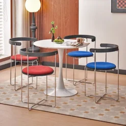 Folding Dining Chair Upholstered Dinner Chair Armchair With Padded Seat&Chrome Frame, Blue/Red - Modernluxe