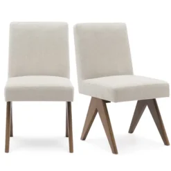 Set Of 2 Morgan 18.5" Wide Upholstered Seat And Back Dining Chair With Upside Down "V" Shape Design Solid Wood Legs-Maison Boucle