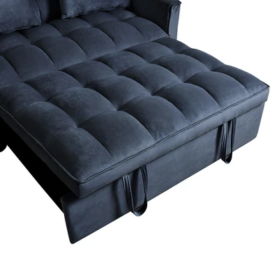 Velvet 3-in-1 Convertible Sleeper Sofa Bed, Pull-Out Loveseat Futon With Adjustable Backrest, Side Pockets And Solid Wood Frame For Living Room 8 Velvet 3-in-1 Convertible Sleeper Sofa Bed, Pull-Out Loveseat Futon With Adjustable Backrest, Side Pockets And Solid Wood Frame For Living Room - Image 8