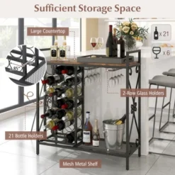 MOEPISY 21 Bottle Wine Rack Freestanding Floor Wine Bottle Organizer With Glass Holder Rustic Brown -Baxton Studio Shop GUEST 1e00a7ad 5c42 4ed7 910b 4126abd63683