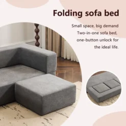 MYINDA Modular Convertible Sofa With 3 Modules - Foam Sleeper, Chenille Floor Sofa For Studio Apartments And Home Offices