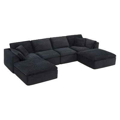 142'' U-Shaped Modular Sectional Sofa, Luxury Fully Compressed Couch With Ottomans & Cloud-Like Cushions - ModernLuxe 7 142'' U-Shaped Modular Sectional Sofa, Luxury Fully Compressed Couch With Ottomans & Cloud-Like Cushions - ModernLuxe - Image 7