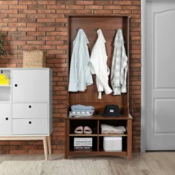 Costway Hall Tree Storage Bench Entry Stand Coat Hat Rack With Shelf & 3 Hooks Organizer -Baxton Studio Shop GUEST 1e4e6246 d08b 462d bb97 4d02e688cf63