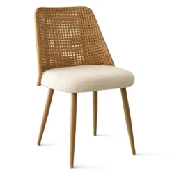 Nice Rattan Dining Chairs,Double Layer Rattan Back,Beige Upholstered Cane Dining Chair,Armless Kitchen Chairs With Bouclé Fabric-Maison Boucle -Baxton Studio Shop GUEST 1e5c489a 8f12 49c5 a9d3 599b96be3edd