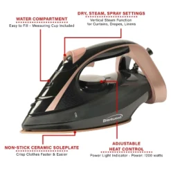 Brentwood MPI-69BKRG Nonstick Ceramic Steam Iron, Black And Rose Gold -Baxton Studio Shop GUEST 1e7ae80b d843 48cb a9df 52be55b7b8b3