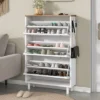 Narrow Design Shoe Cabinet With 3 Flip Drawers, 3 Hooks And Adjustable Panels - ModernLuxe