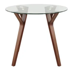 35.5" Folia Mid-Century Modern Modern Round Dining Tables Walnut/Clear - LumiSource