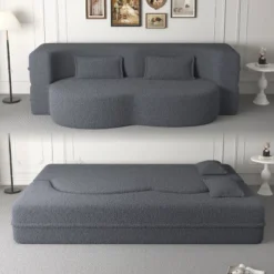 TIRAMISUBEST Floor Loveseat With 2 Pillows, Convertible Teddy Fabric Sleeper Sofa Bed, Full Size Folding Mattress -Baxton Studio Shop GUEST 1f311ab2 142b 471e b6bd c9a529fe3f9f