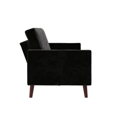 Jayce Mid-Century Modern Coil Futon Black Velvet - Room & Joy 6 Jayce Mid-Century Modern Coil Futon Black Velvet - Room & Joy - Image 6