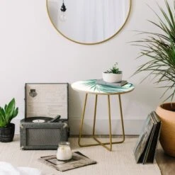 Round Anita's & Bella's Artwork Palm Leaves Green Vibes Side Table Green/Gold - Deny Designs -Baxton Studio Shop GUEST 1fd5adab d186 4387 bbae 564460886e75