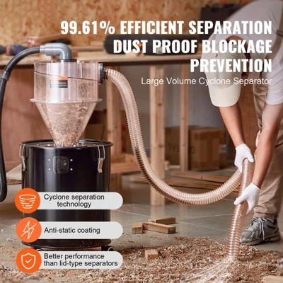 VEVOR Cyclone Dust Separator With Metal Tank, 4" Retrofit Cyclone Separator For Dust Collectors, ABS Dust Deputy With 2" Hole O.D. Connector, Black 2 VEVOR Cyclone Dust Separator With Metal Tank, 4" Retrofit Cyclone Separator For Dust Collectors, ABS Dust Deputy With 2" Hole O.D. Connector, Black - Image 2