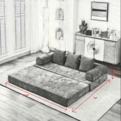 Floor Sofa Bed Chenille Upholstered Sofa Convertible Folding Mattress Couch Sleeper Sofa, Beige/Black/Green/Blue - ModernLuxe -Baxton Studio Shop GUEST 1fe80e9a c81c 47a4 a060 c7915381def6