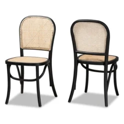 Baxton Studio 2pc Cambree Woven Rattan And Wood Cane Dining Chair Set Brown/Black: Mid-Century, Beech Frame, Polyester Upholstery -Baxton Studio Shop GUEST 203d297e 9f9a 4e48 8ecb a7c44fffb415