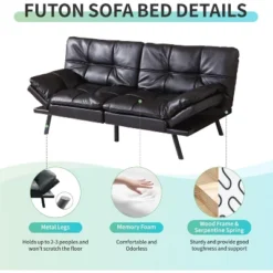 Vipbear 71" Futon Convertible Memory Foam Sofa Bed, Modern Loveseat For Living Room, Adjustable Armrests Backrest Sofabed, Faux Leather - Black -Baxton Studio Shop GUEST 2056ddc2 3042 4286 bf78 d78d77841c3e